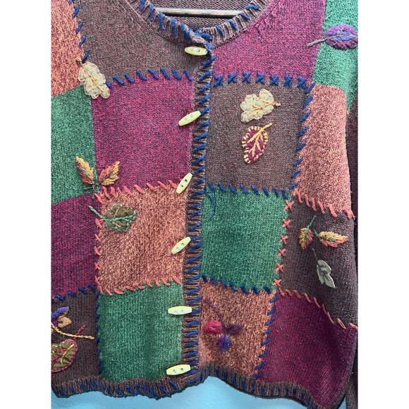 Vintage Erika & Co Sweater Fall Floral Toggle Button Earth Fairy Women Medium - Picture 6 of 12